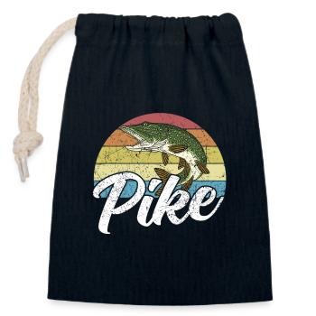 Pêche brochet prédateur pour pêcheur rétro vintage - Sac cadeau en coton avec cordon (14 x 20 cm) - bleu marine - Devant