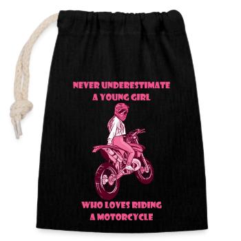Motorrad Frauen Moped Mädchen Mofa Geschenk Bike - Verschließbarer Geschenkbeutel aus Baumwolle (14x20cm) - Schwarz - Vorne