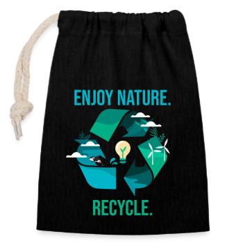 Recycling Environment Nature Conservation - Closable cotton gift bag (14x20cm) - black - Front