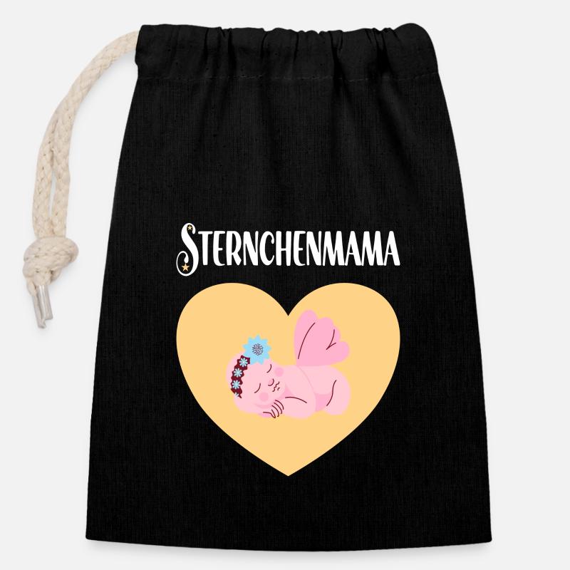 Sternchenmama - Verschließbarer Geschenkbeutel aus Baumwolle (14x20cm) - Schwarz