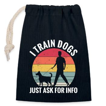 Chien chien école chien entraîneur chien entraînement - Sac cadeau en coton avec cordon (14 x 20 cm) - bleu marine - Devant