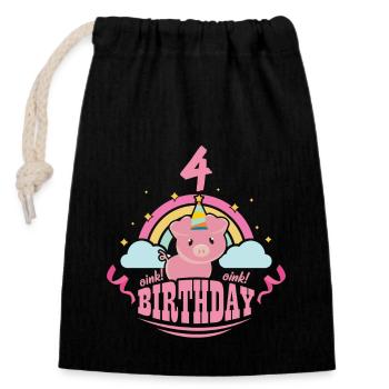 4 anniversaire de porc - Sac cadeau en coton avec cordon (14 x 20 cm) - noir - Devant