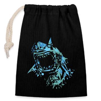 shark - Closable cotton gift bag (14x20cm) - black - Front