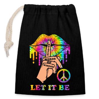 Hippie 70s Peace - Closable cotton gift bag (14x20cm) - black - Front