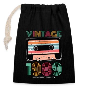 Vintage 1989 89 Anniversaire rétro Millésime cadeau - Sac cadeau en coton avec cordon (14 x 20 cm) - noir - Devant