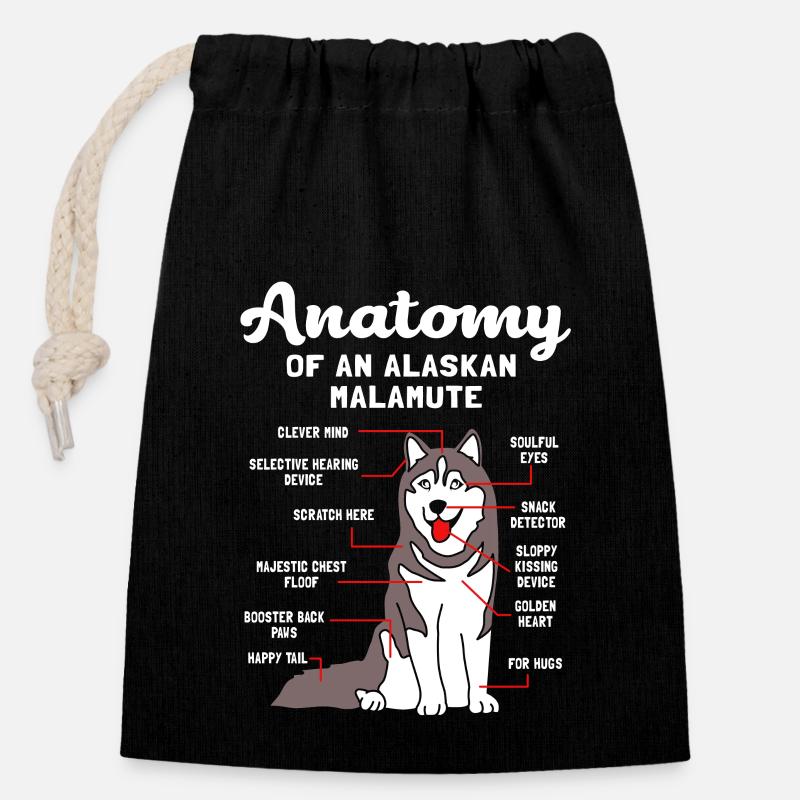 Malamute - Sac cadeau en coton avec cordon (14 x 20 cm) - noir