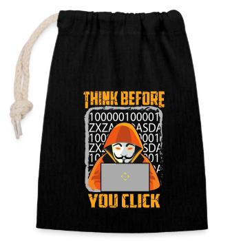 Cybersécurité Hacker think before you click - Sac cadeau en coton avec cordon (14 x 20 cm) - noir - Devant