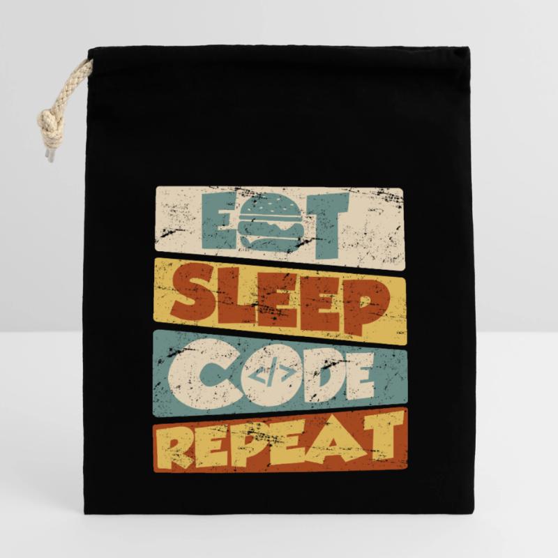 Programmeur développeur IT Spruch Eat Sleep Code Sac cadeau en coton avec cordon (14 x 20 cm)