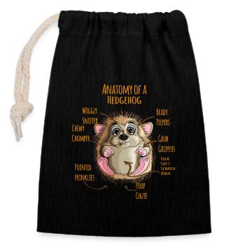 Anatomy of a Hedgehog Les parties du corps des amateurs de hérisson - Sac cadeau en coton avec cordon (14 x 20 cm) - noir - Devant