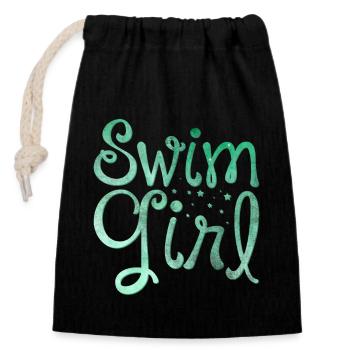 Nageur natation fille - Sac cadeau en coton avec cordon (14 x 20 cm) - noir - Devant