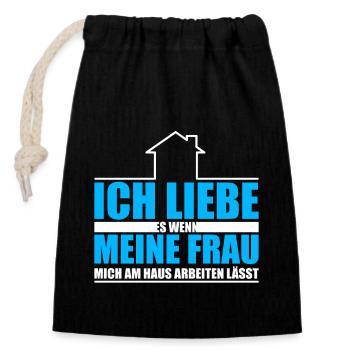 Bauherr Ich liebe es wenn meine Frau mich am Haus - Verschließbarer Geschenkbeutel aus Baumwolle (14x20cm) - Schwarz - Vorne