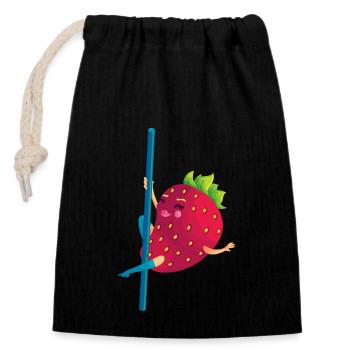Danse Fruits d’été Drôle de dessin animé Fraise - Sac cadeau en coton avec cordon (14 x 20 cm) - noir - Devant