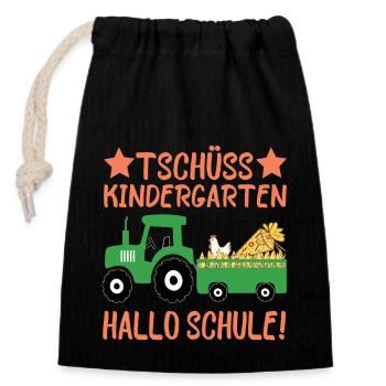 Erstklässler Tschüss Kindergarten Hallo Schule - Verschließbarer Geschenkbeutel aus Baumwolle (14x20cm) - Schwarz - Vorne