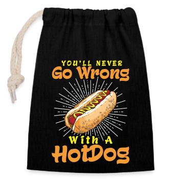 Hot Dog Wurst - Verschließbarer Geschenkbeutel aus Baumwolle (14x20cm) - Schwarz - Vorne