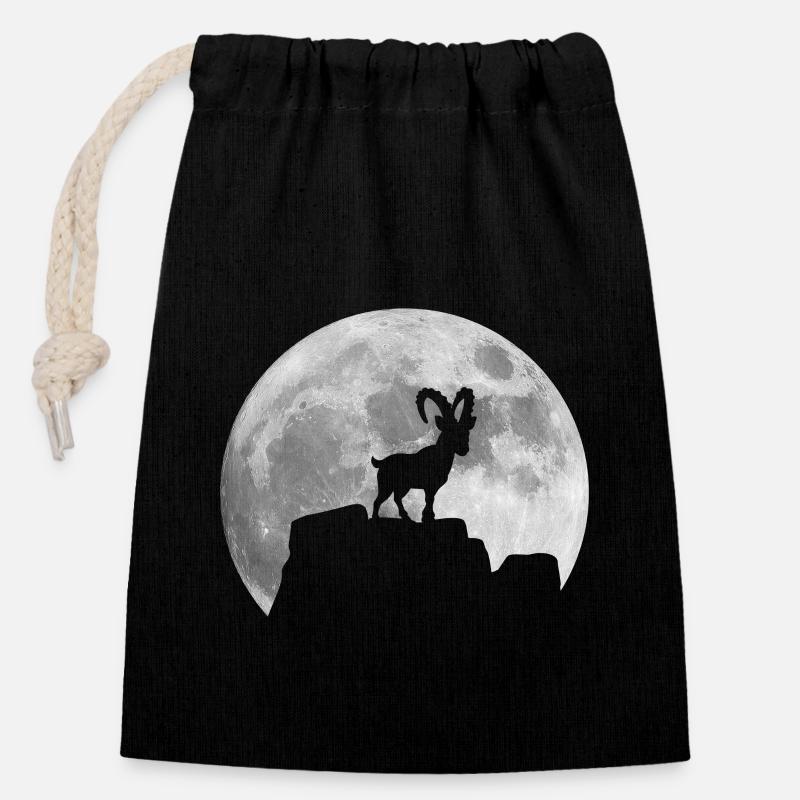 Lune Capricorne - Sac cadeau en coton avec cordon (14 x 20 cm) - noir