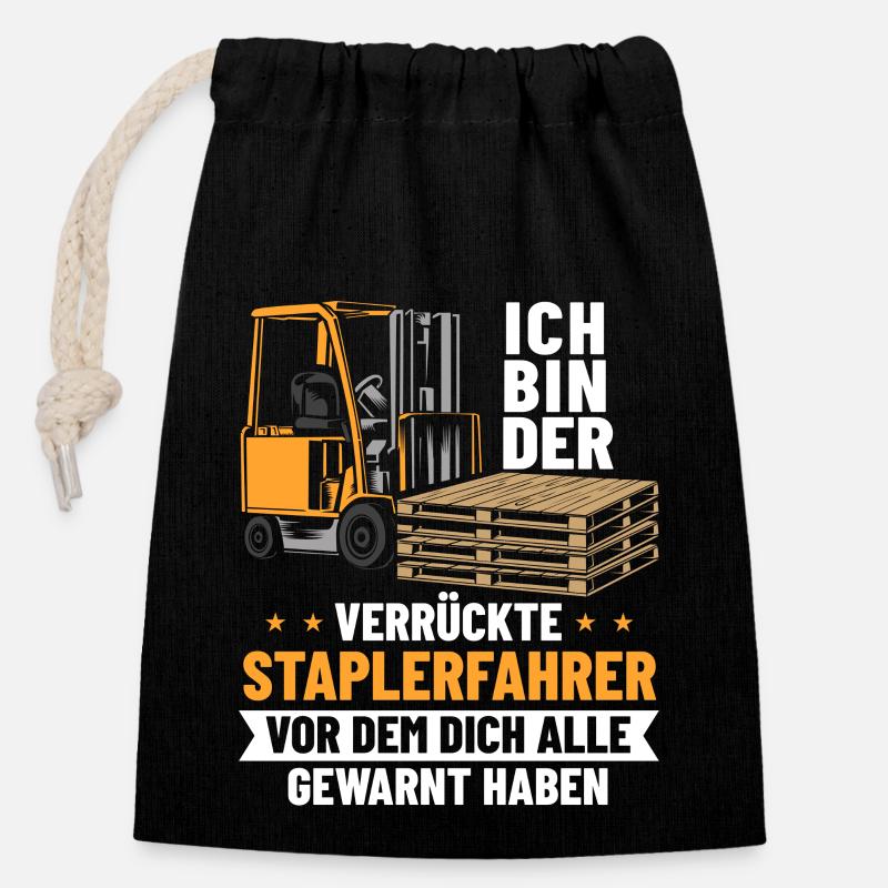 Verrückter Gabelstaplerfahrer Lagerist Hochstapler - Verschließbarer Geschenkbeutel aus Baumwolle (14x20cm) - Schwarz
