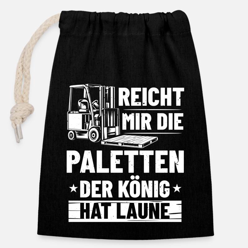Gabelstaplerfahrer König Lagerist Hochstapler - Verschließbarer Geschenkbeutel aus Baumwolle (14x20cm) - Schwarz