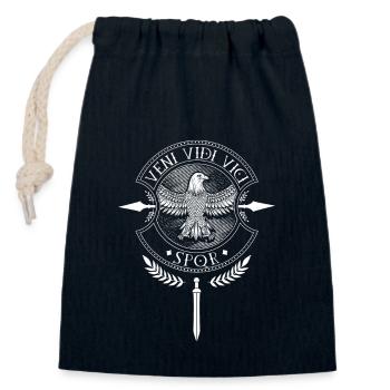 Gladius et Aigle - Veni Vidi Vici - Sac cadeau en coton avec cordon (14 x 20 cm) - bleu marine - Devant
