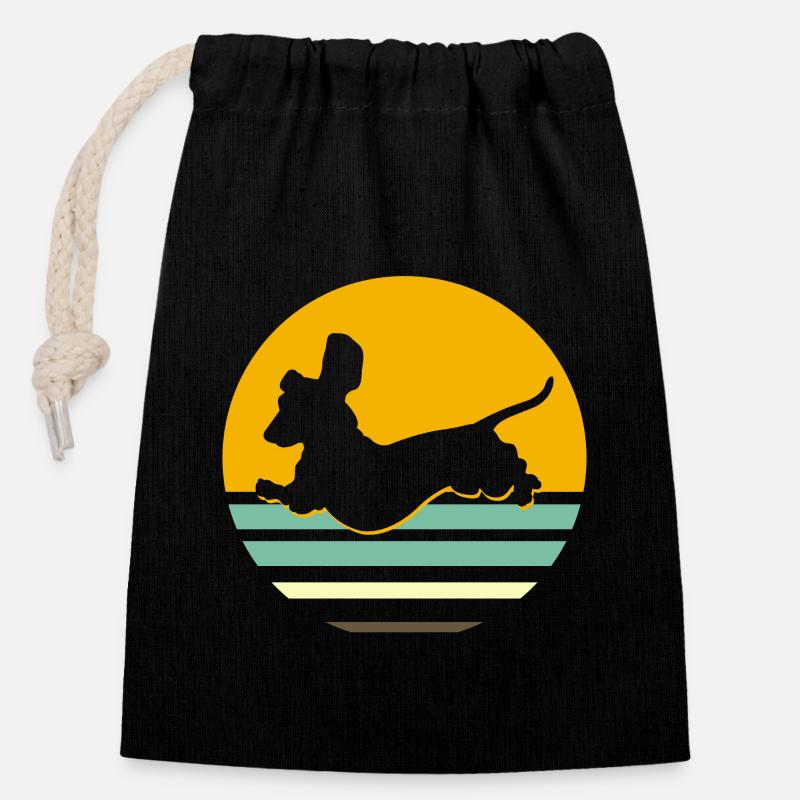 Cadeau de silhouette de chien teckel rétro teckel - Sac cadeau en coton avec cordon (14 x 20 cm) - noir