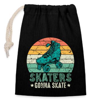 Rollschuhfahrer Retro Rollerskater - Verschließbarer Geschenkbeutel aus Baumwolle (14x20cm) - Schwarz - Vorne
