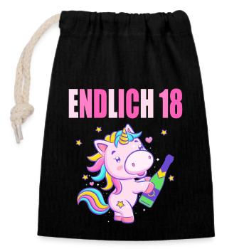 Endlich 18 lustig 18 Jahre Einhorn 18. Geburtstag - Verschließbarer Geschenkbeutel aus Baumwolle (14x20cm) - Schwarz - Vorne