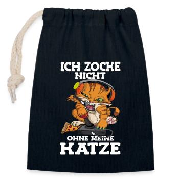 Ich zocke nicht ohne meine Katze Computer Spiele - Verschließbarer Geschenkbeutel aus Baumwolle (14x20cm) - Navy - Vorne