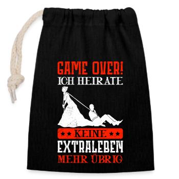 Lustiger Bräutigam Spruch Game Over Hochzeit - Verschließbarer Geschenkbeutel aus Baumwolle (14x20cm) - Schwarz - Vorne