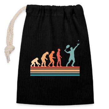 Tennis Evolution Vintage Tennisspieler Retro - Verschließbarer Geschenkbeutel aus Baumwolle (14x20cm) - Schwarz - Vorne