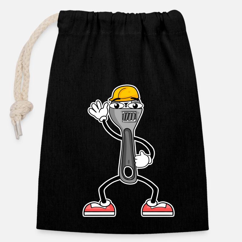 Outil De Cartoon Clé à molette - Sac cadeau en coton avec cordon (14 x 20 cm) - noir