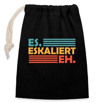 JGA Party Spruch Es eskaliert eh Retro Vintage - Verschließbarer Geschenkbeutel aus Baumwolle (14x20cm) - Schwarz - Vorne
