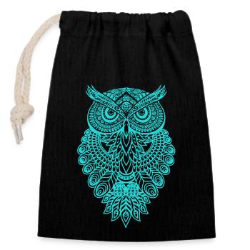 Eule Owl Grafik Graphic Kunst Geschenk Mandala - Verschließbarer Geschenkbeutel aus Baumwolle (14x20cm) - Schwarz - Vorne