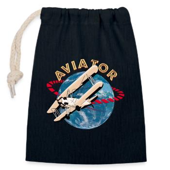 Pilote d'avion - Sac cadeau en coton avec cordon (14 x 20 cm) - bleu marine - Devant