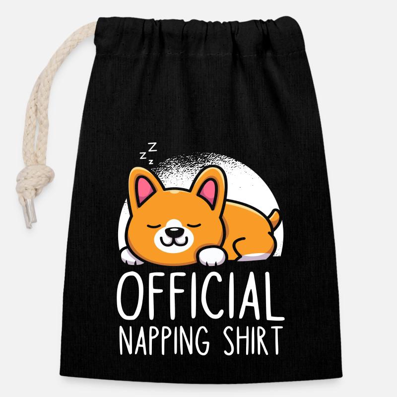 Offizielles Schlafshirt Hund - Verschließbarer Geschenkbeutel aus Baumwolle (14x20cm) - Schwarz