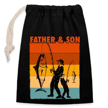 Père et fils pêche pêche rétro - Sac cadeau en coton avec cordon (14 x 20 cm) - noir - Devant