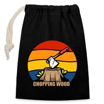 Chopping Wood Retro - Verschließbarer Geschenkbeutel aus Baumwolle (14x20cm) - Schwarz - Vorne