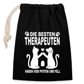 Hund und Katze - Verschließbarer Geschenkbeutel aus Baumwolle (14x20cm) - Schwarz - Vorne
