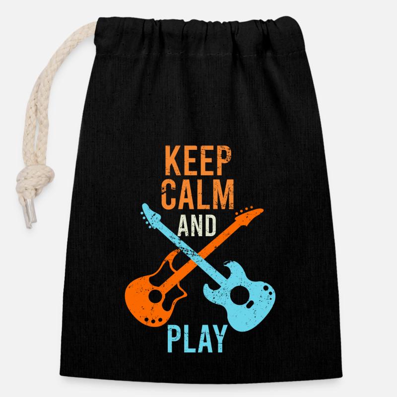 E-Gittare Guitaristes sort keep calm - Sac cadeau en coton avec cordon (14 x 20 cm) - noir