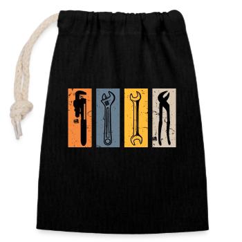 Plombier outil de visseuse artisan - Sac cadeau en coton avec cordon (14 x 20 cm) - noir - Devant