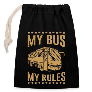 Mein Bus meine Regeln Busfahrer Geschenk Spruch - Verschließbarer Geschenkbeutel aus Baumwolle (14x20cm) - Schwarz - Vorne