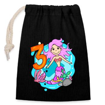 3 ans - Sirène - 3ème anniversaire fille - Sac cadeau en coton avec cordon (14 x 20 cm) - noir - Devant