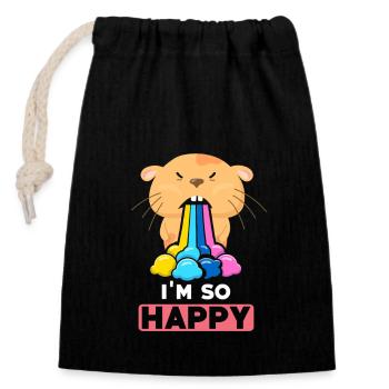Hamster Dans le bonheur - Sac cadeau en coton avec cordon (14 x 20 cm) - noir - Devant