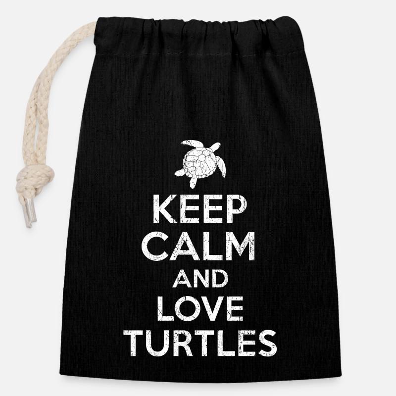 Tortue - Keep calm Tortue - Sac cadeau en coton avec cordon (14 x 20 cm) - noir
