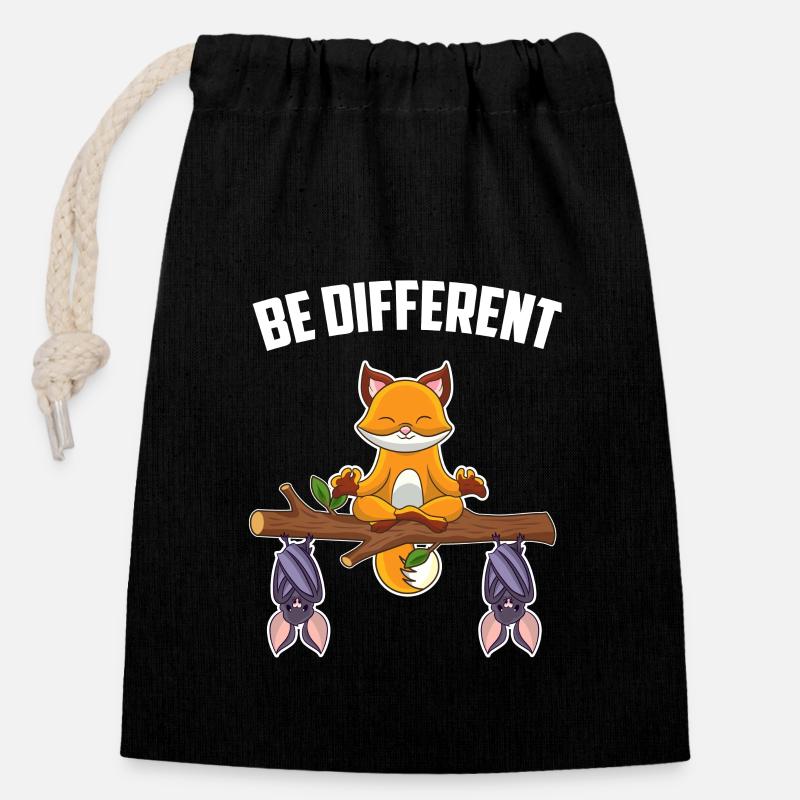 Be Different Fledermäuse Liebhaber Spruch Fuchs - Verschließbarer Geschenkbeutel aus Baumwolle (14x20cm) - Schwarz