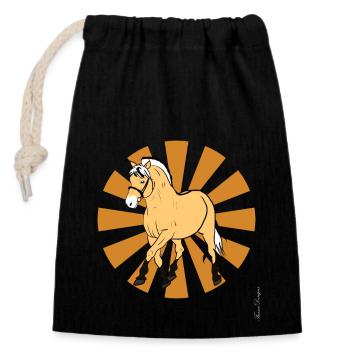 Cheval de fjord avec des chevaux doux avec le soleil - Sac cadeau en coton avec cordon (14 x 20 cm) - noir - Devant