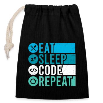 Eat Sleep Code Repeat Programmierer Software - Verschließbarer Geschenkbeutel aus Baumwolle (14x20cm) - Schwarz - Vorne