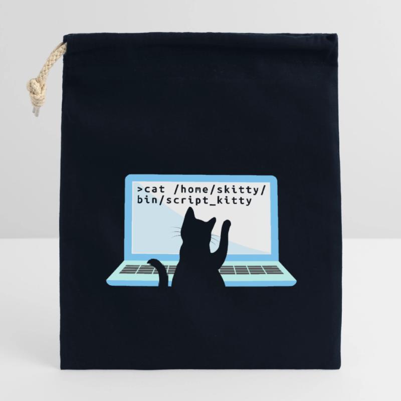 Chat comme codeur codeur propriétaire de chat Sac cadeau en coton avec cordon (14 x 20 cm)