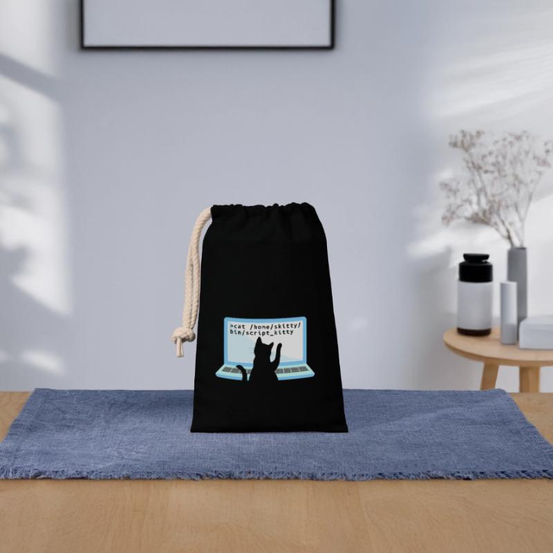 Chat comme codeur codeur propriétaire de chat Sac cadeau en coton avec cordon (14 x 20 cm)