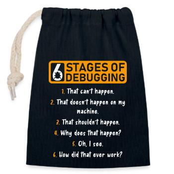 6 Stufen des Debugging Software Entwickler - Verschließbarer Geschenkbeutel aus Baumwolle (14x20cm) - Navy - Vorne