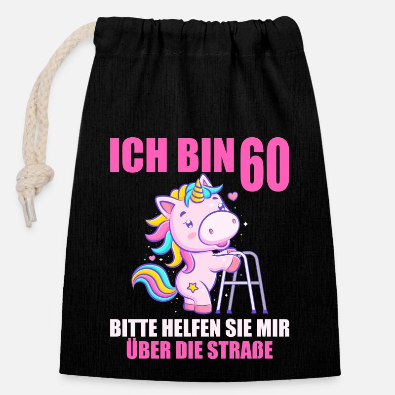 60 bitte helfen Sie mir über Straße 60. Geburtstag - Verschließbarer Geschenkbeutel aus Baumwolle (14x20cm) - Schwarz