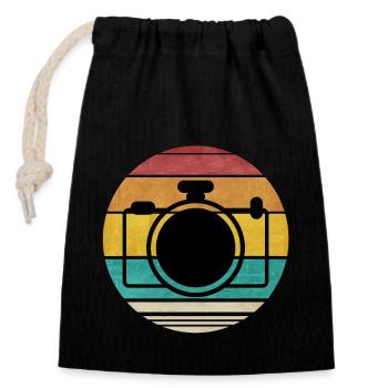 Caméra Rétro Style Photographe PhotosHootings Cadeau - Sac cadeau en coton avec cordon (14 x 20 cm) - noir - Devant